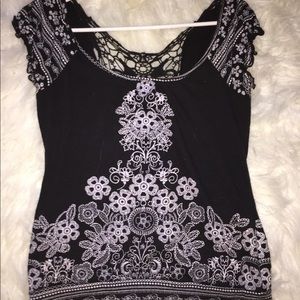 Black and White Top with Lace Detailing